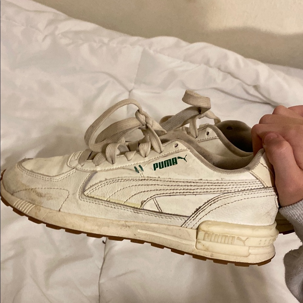 Puma Cream Sneakers with Green Accents